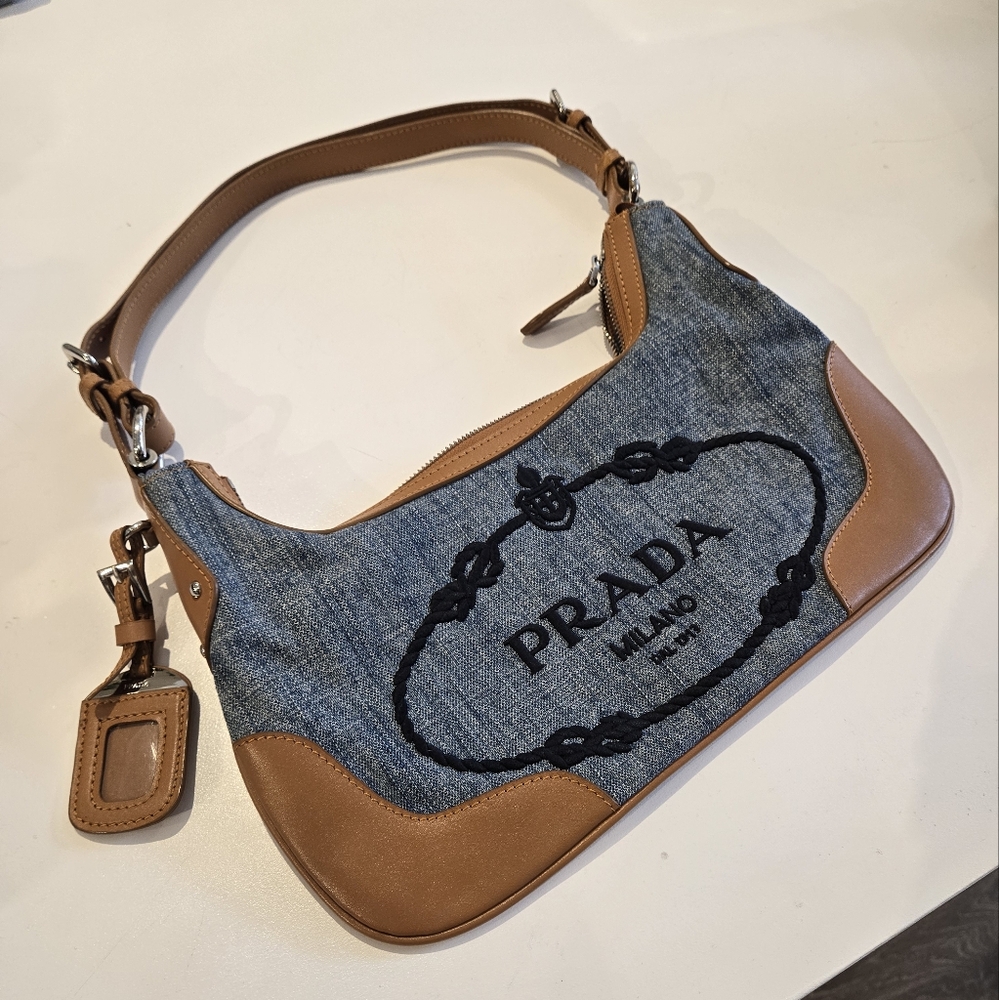 Authentic Prada Shoulder Bag - Denim and Leather
